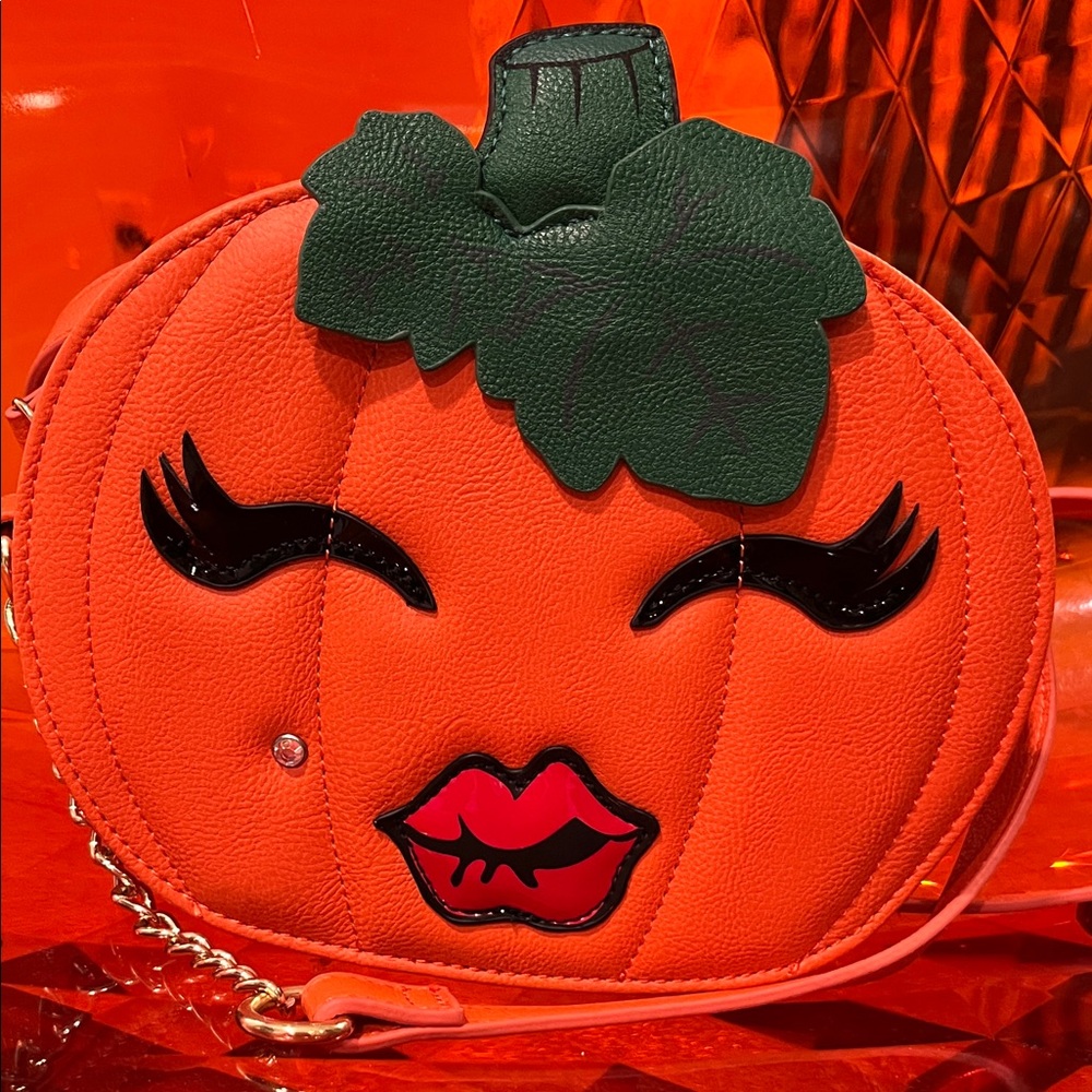 Betsy Johnson Playful Pumpkin Crossbody Bag - Orange with Green Accent